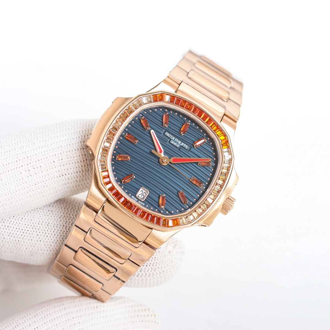 Nautilus 7118 Super Clone Rose Gold Blue Dial Ladies Watch