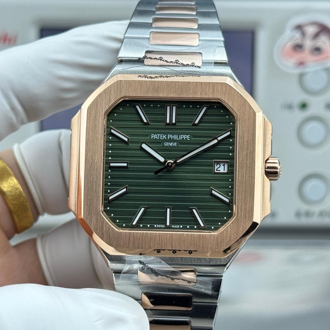 Square Nautilus-inspired 5821 Olive Green Sunburst Two-Tone Rose Gold Super Clone