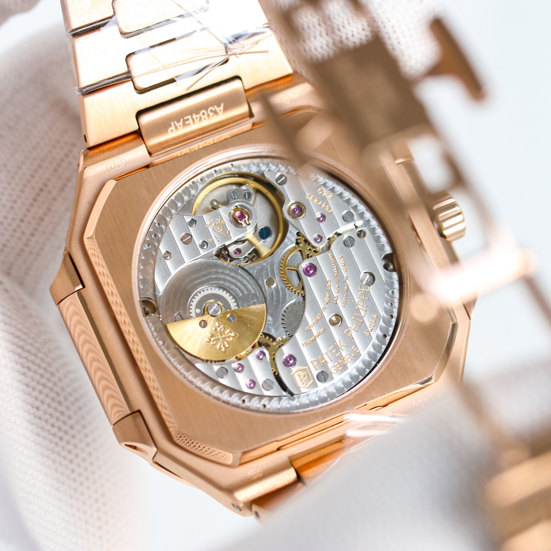 Square Nautilus-inspired 5822 Brown Sunburst Annual Calendar Rose Gold Leather Strap Super Clone