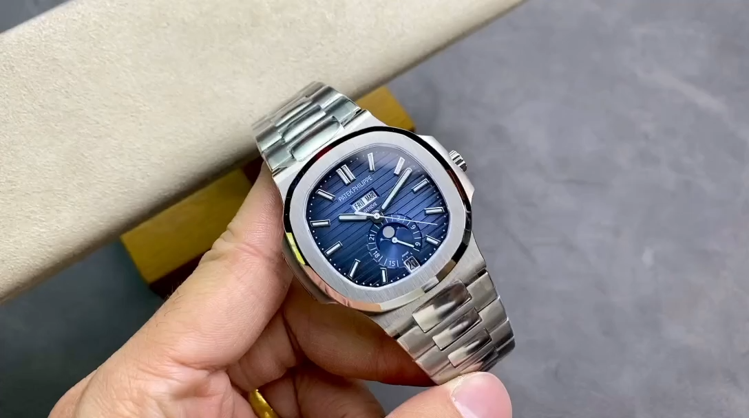 5726 Super Clone Silver Blue Dial Annual Calendar Mens Sports Watch