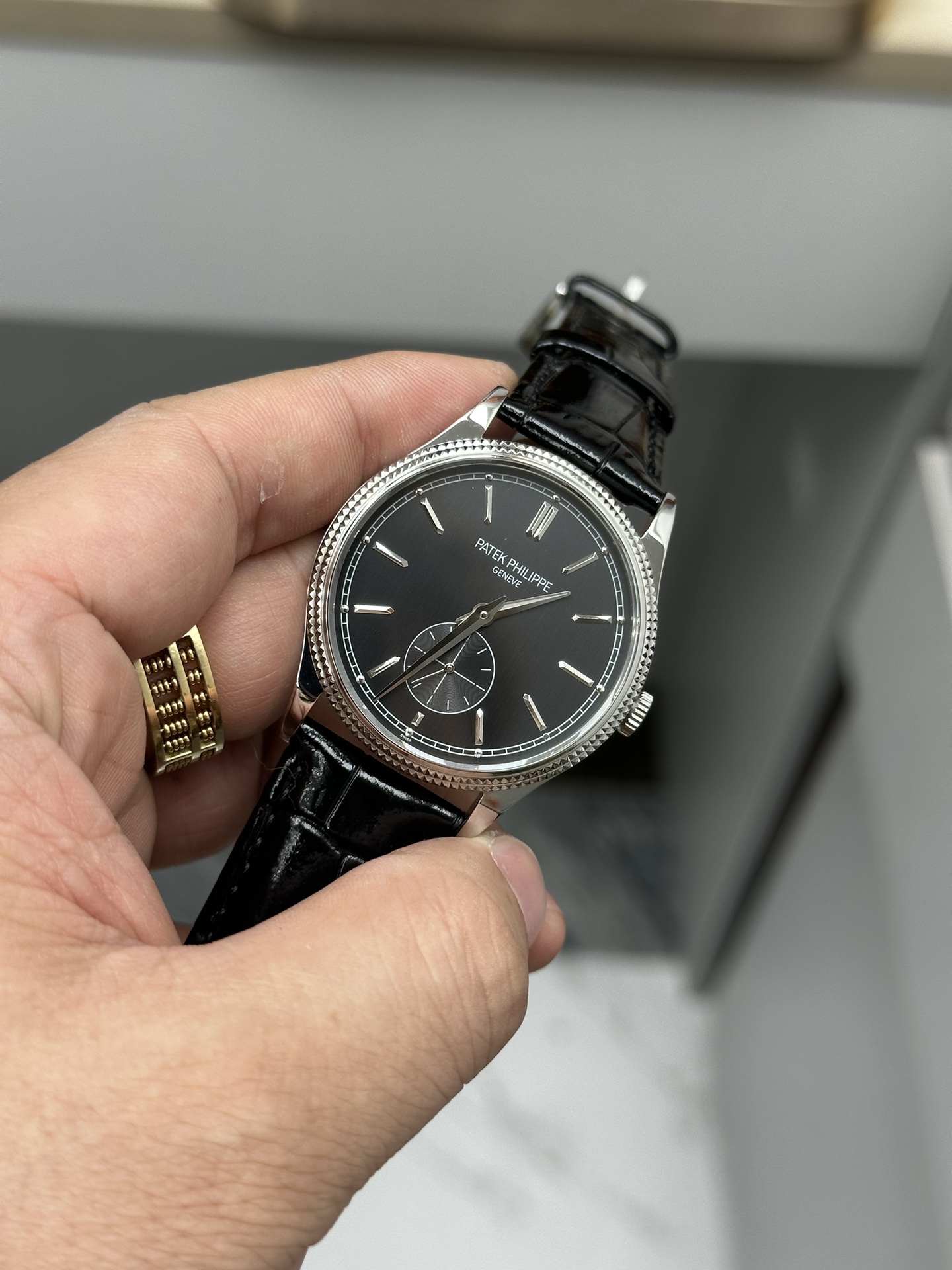 Calatrava 6119G 001 Super Clone White Gold Black Dial Unisex Watch
