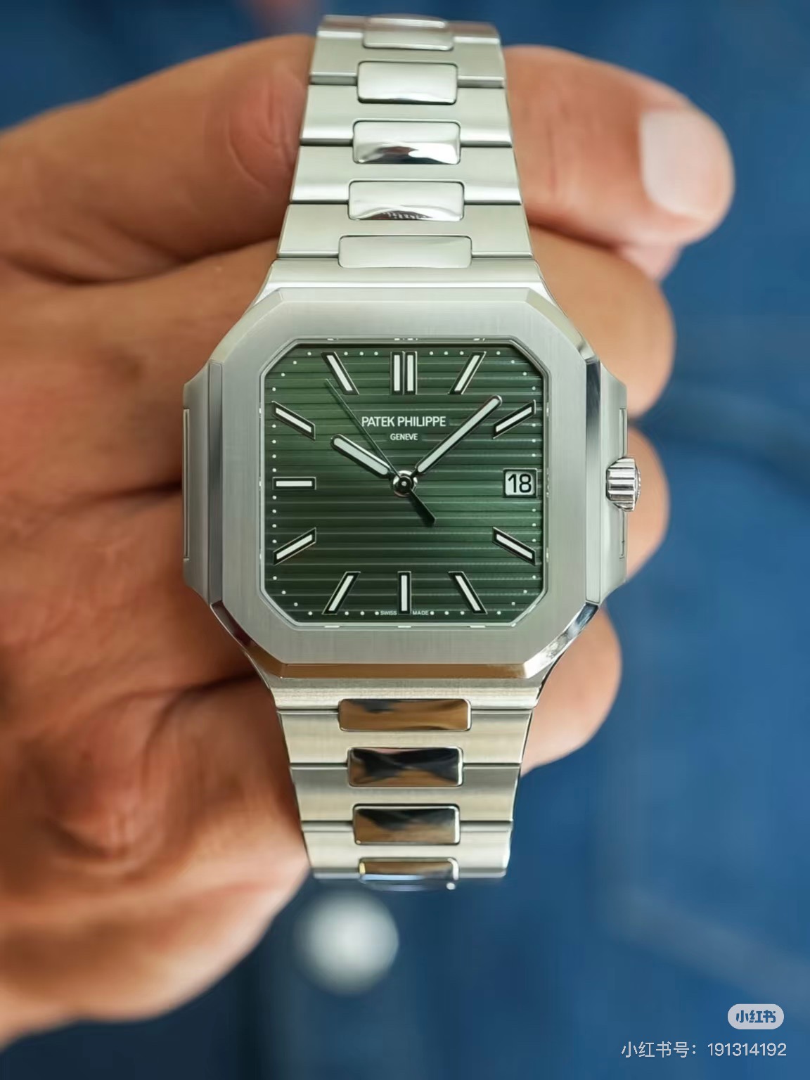 Square Nautilus-inspired 5821 Olive Green Sunburst Full Steel Super Clone