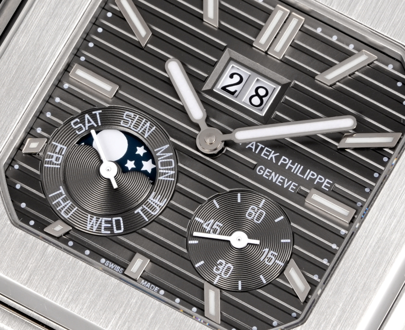 Square Nautilus-inspired 5822 Dark Gray Sunburst Annual Calendar Steel Leather Strap Super Clone