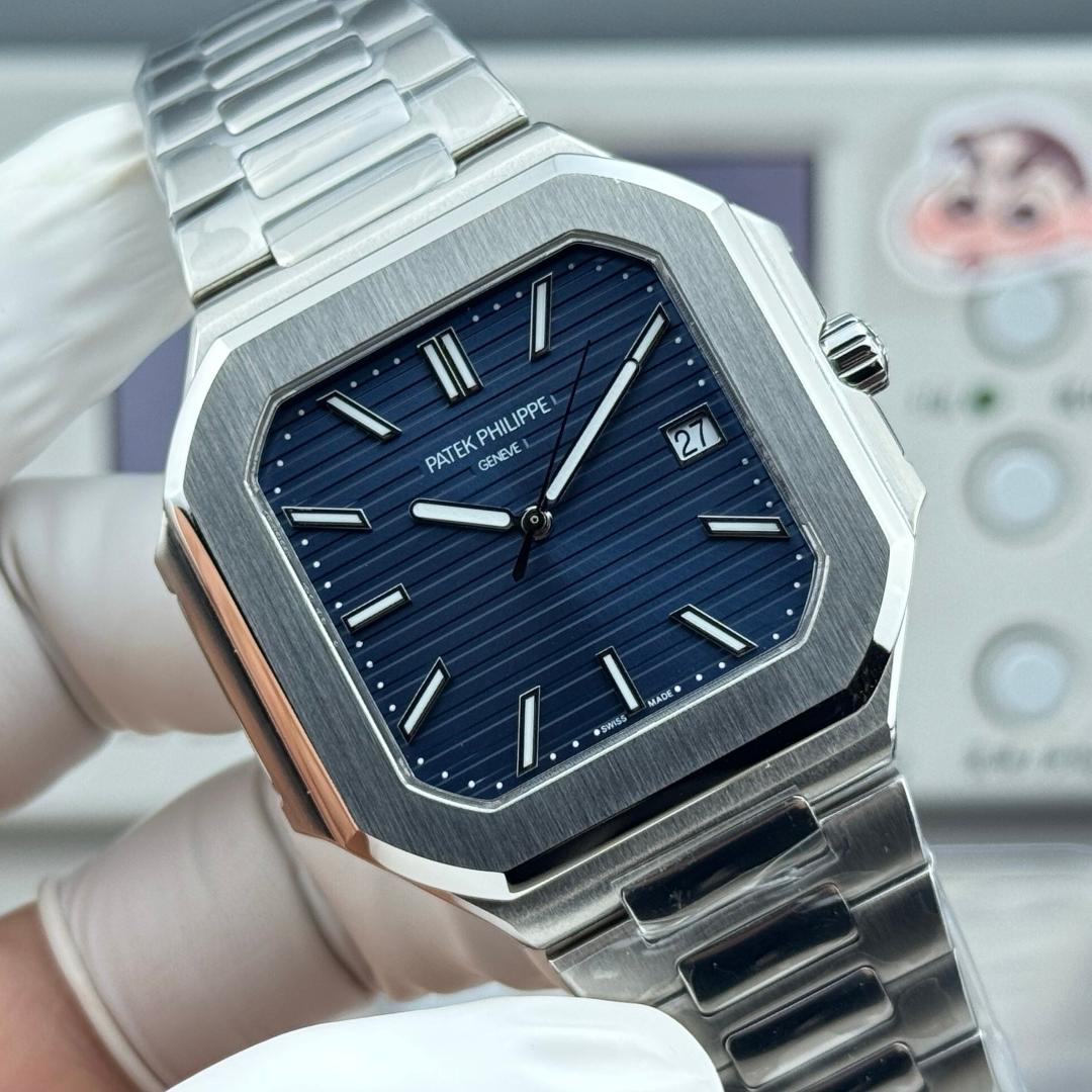 Square Nautilus-inspired 5821 Blue Sunburst Full Steel Super Clone