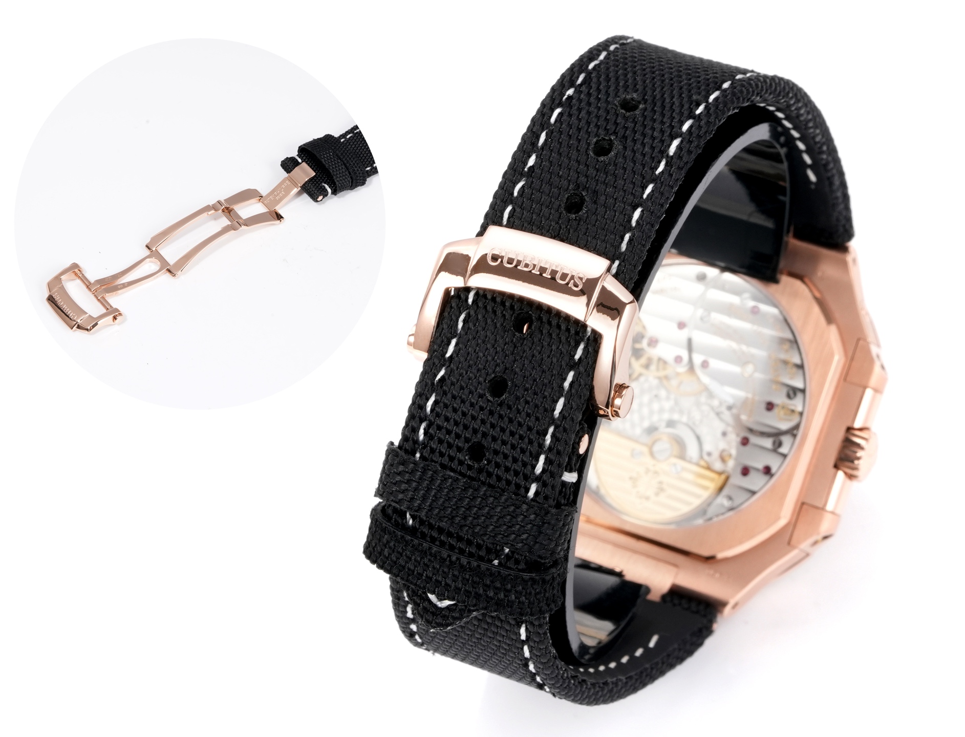 Square Nautilus-inspired 5822 Brown Sunburst Annual Calendar Rose Gold Denim Strap Super Clone