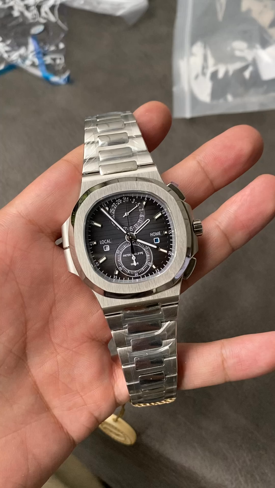 Nautilus 5990 1A 011 Super Clone Silver Black Dial Mens Sports Watch