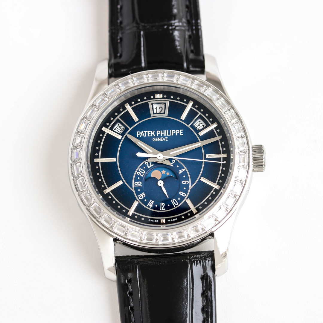 Blue Dial Annual Calendar Moonphase with Diamond Bezel | 18K White Gold Haute Joaillerie