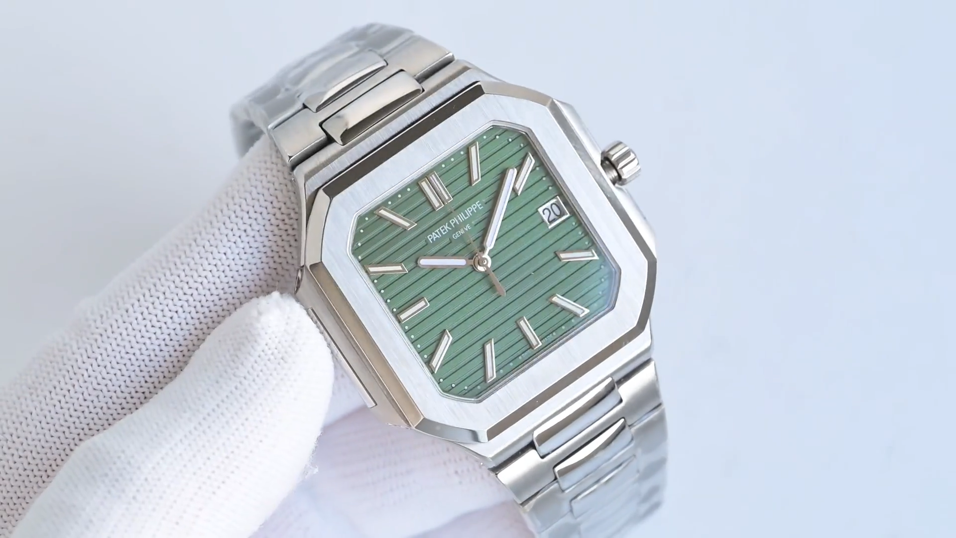 Square Nautilus-inspired 5821 Olive Green Sunburst Full Steel Super Clone