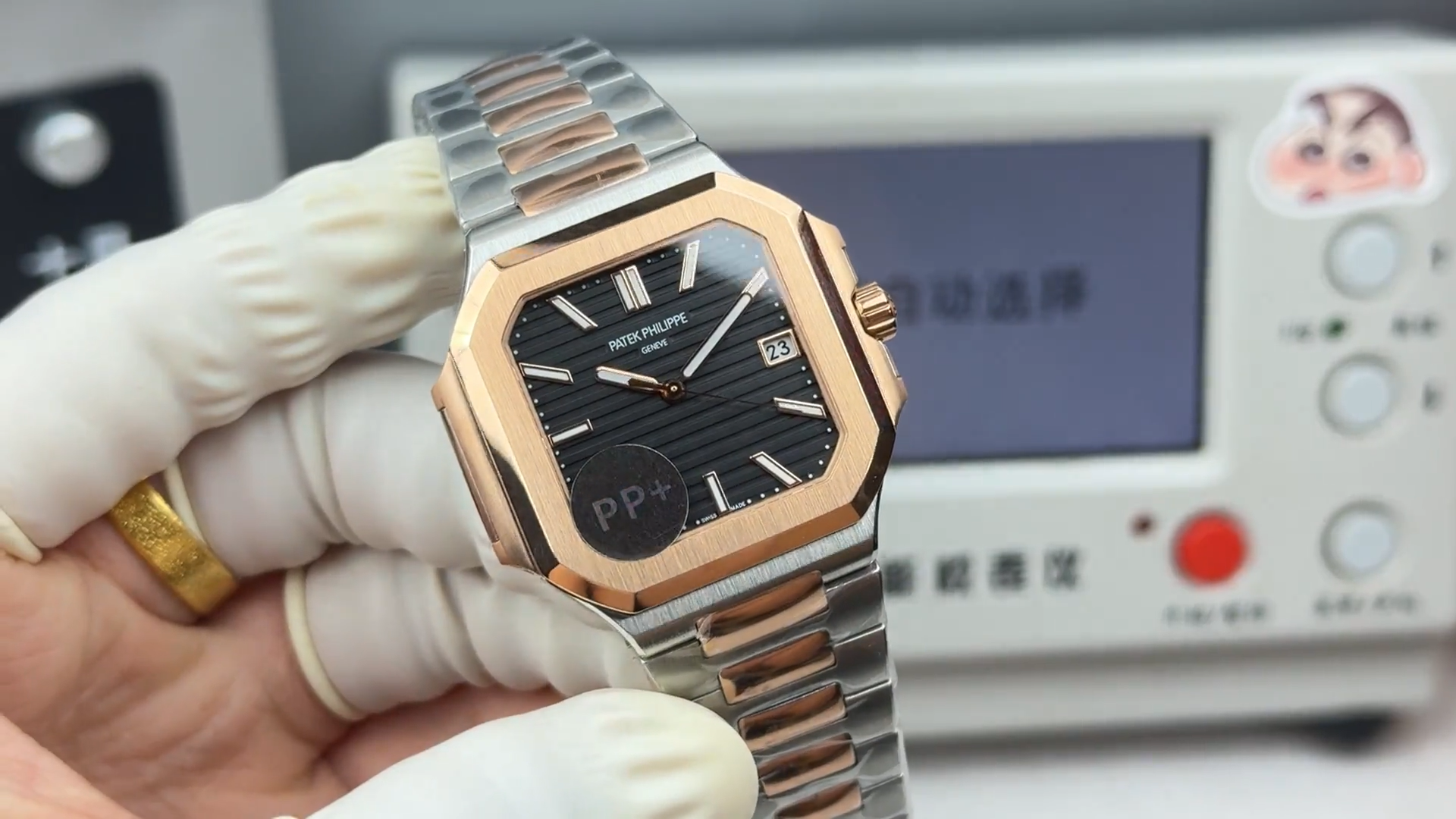 Square Nautilus-inspired 5821 Black Sunburst Two-Tone Rose Gold Super Clone