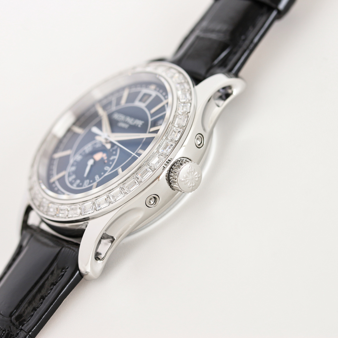 Blue Dial Annual Calendar Moonphase with Diamond Bezel | 18K White Gold Haute Joaillerie