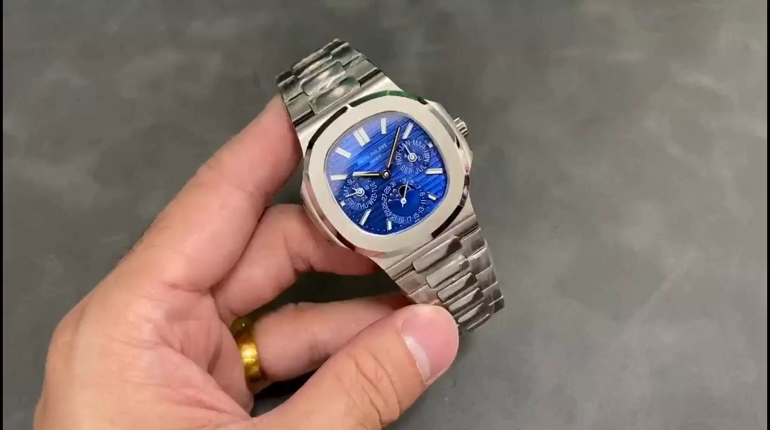5740 1G 001 Super Clone Silver Blue Dial Perpetual Calendar Mens Sports Watch