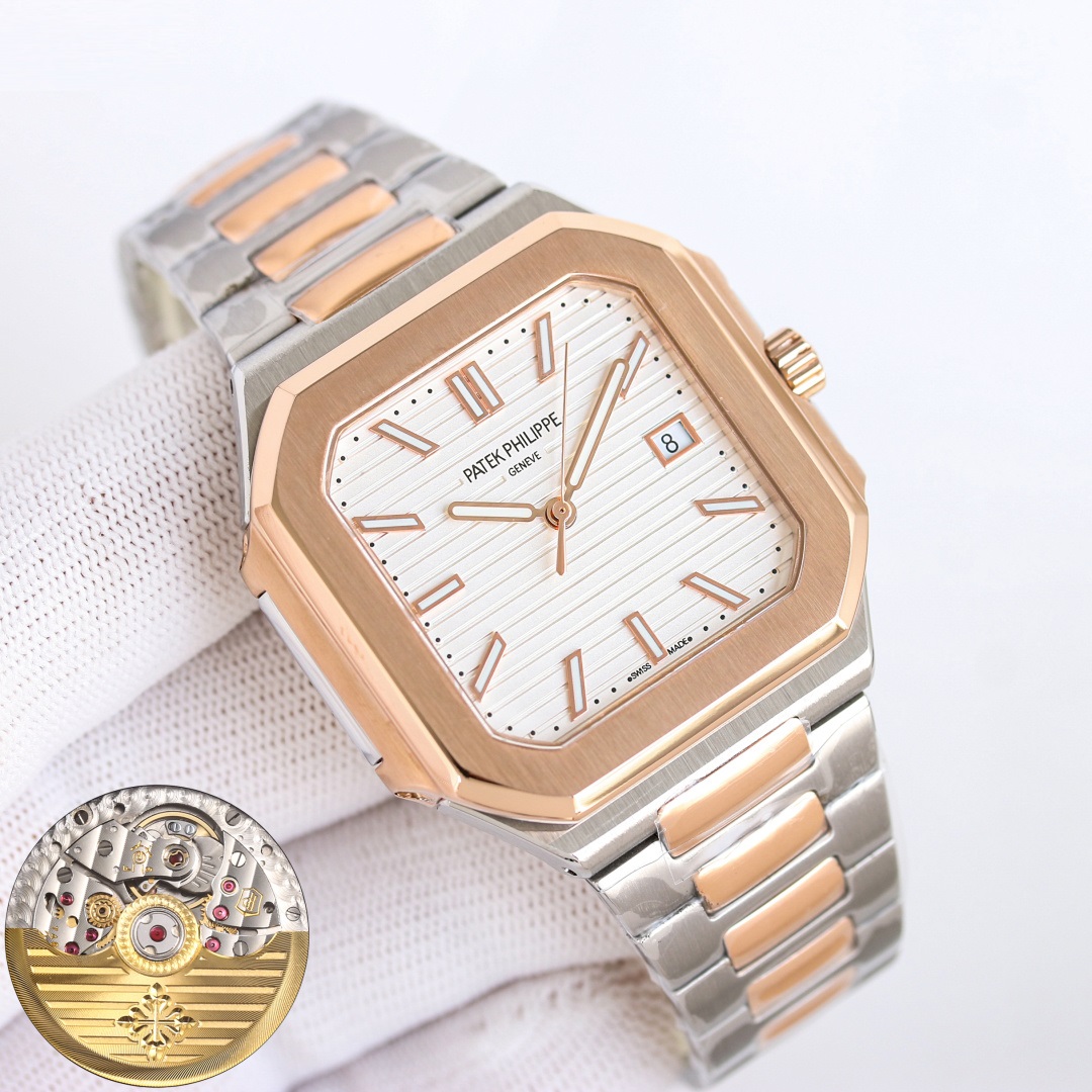 Square Nautilus-inspired 5821 White Sunburst Two-Tone Rose Gold Super Clone
