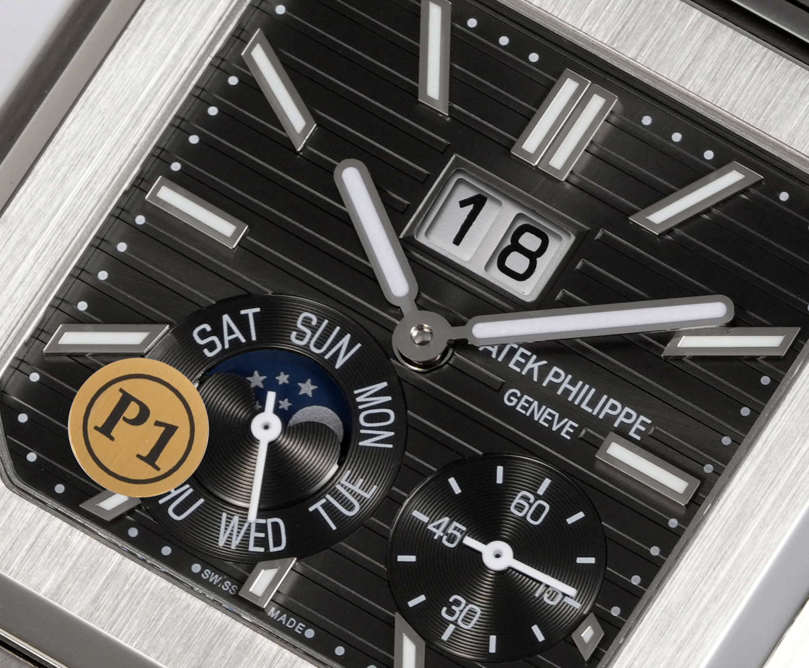 Square Nautilus-inspired 5822 Dark Gray Sunburst Annual Calendar Denim Strap Super Clone
