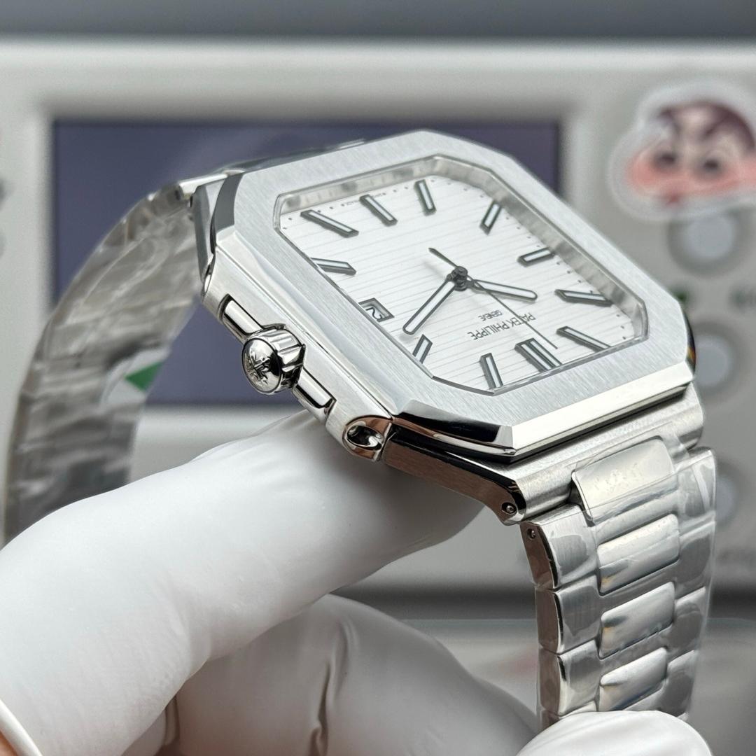Square Nautilus-inspired 5821 White Sunburst Full Steel Super Clone