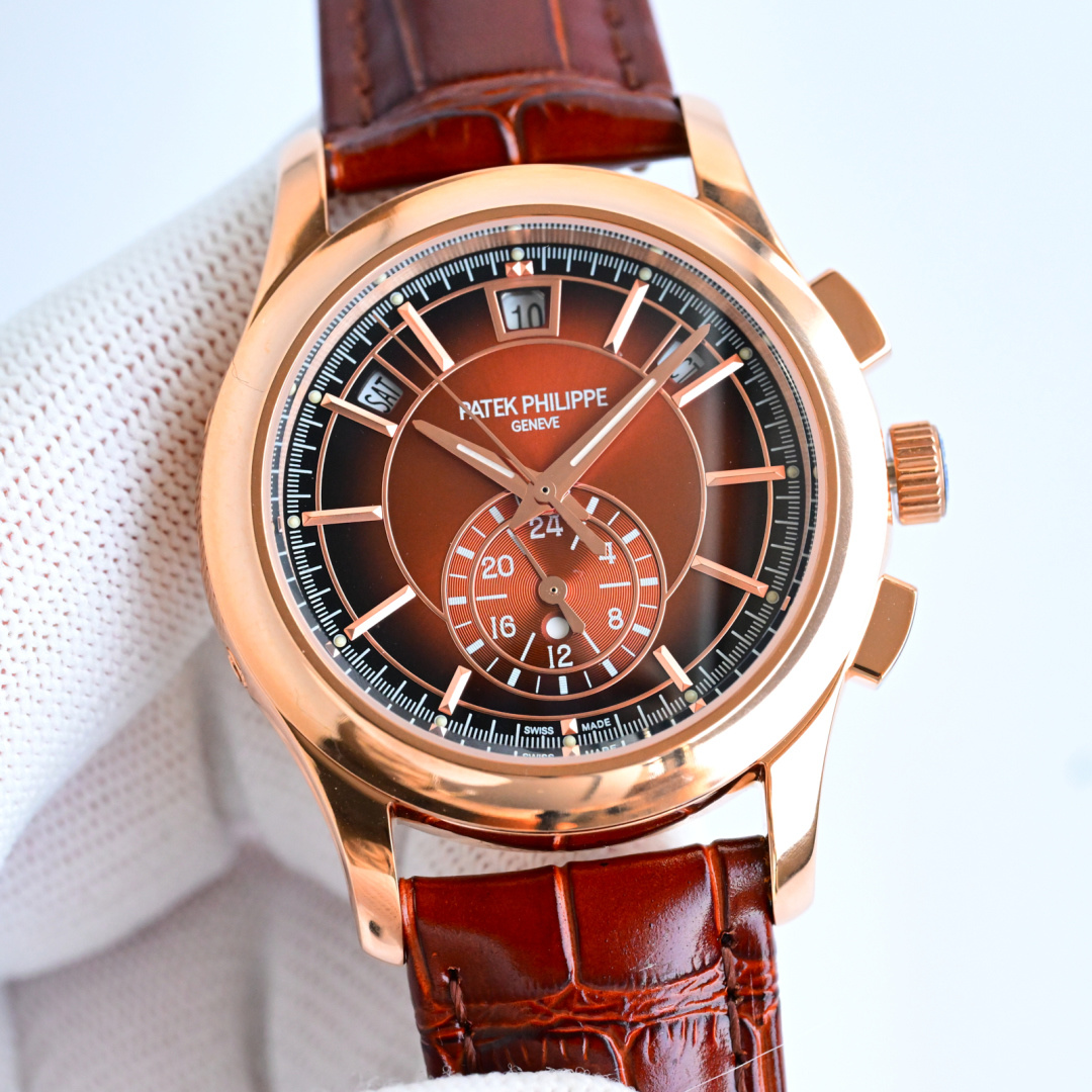 Rose Gold Flyback Chronograph Watch with Sunburst Brown Dial – Luxury Time Management
