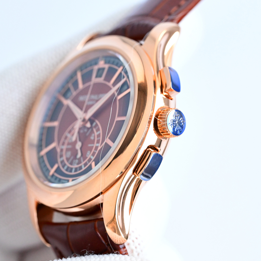 Rose Gold Flyback Chronograph Watch with Sunburst Brown Dial – Luxury Time Management