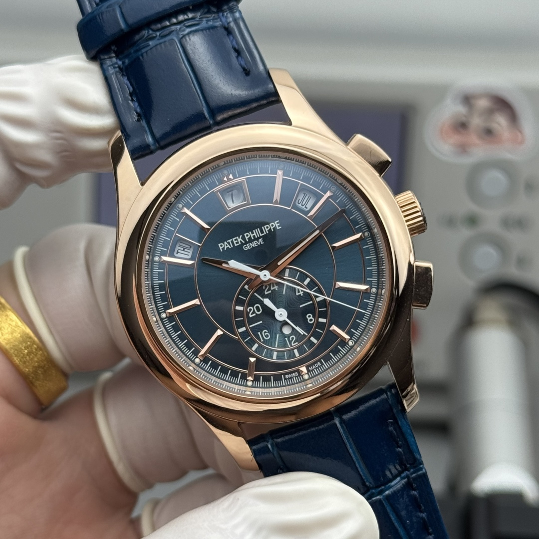 5960/01R-001 Super Clone | Rose Gold Annual Calendar Chronograph Blue Dial