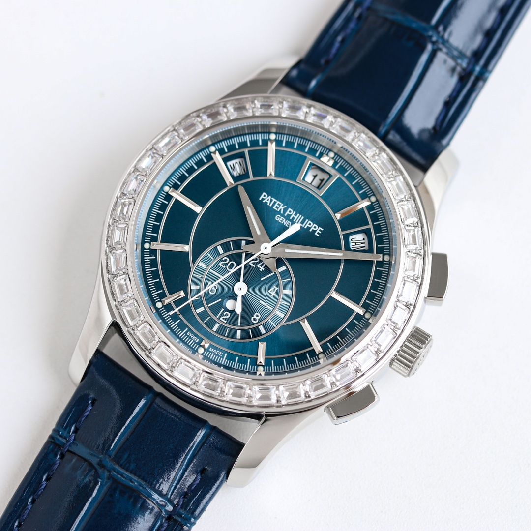 5960/1G-001 Super Clone | White Gold Diamond Bezel Blue Dial