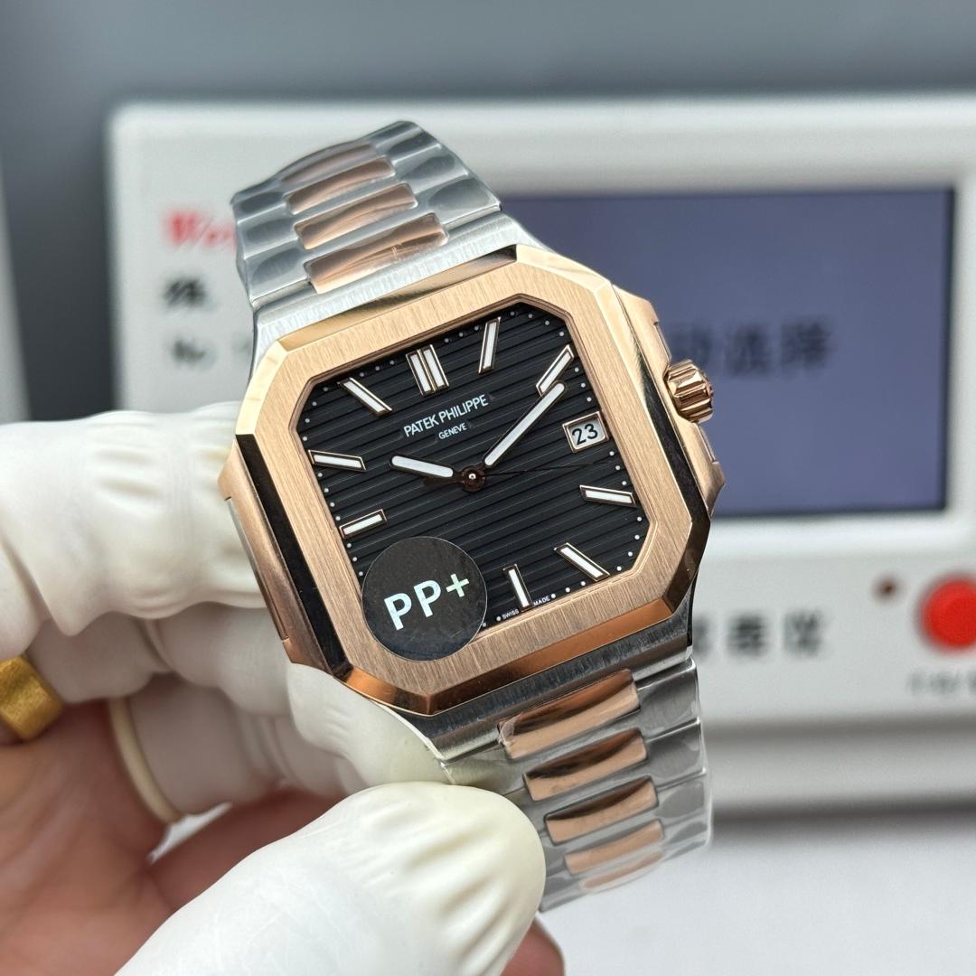 Square Nautilus-inspired 5821 Black Sunburst Two-Tone Rose Gold Super Clone