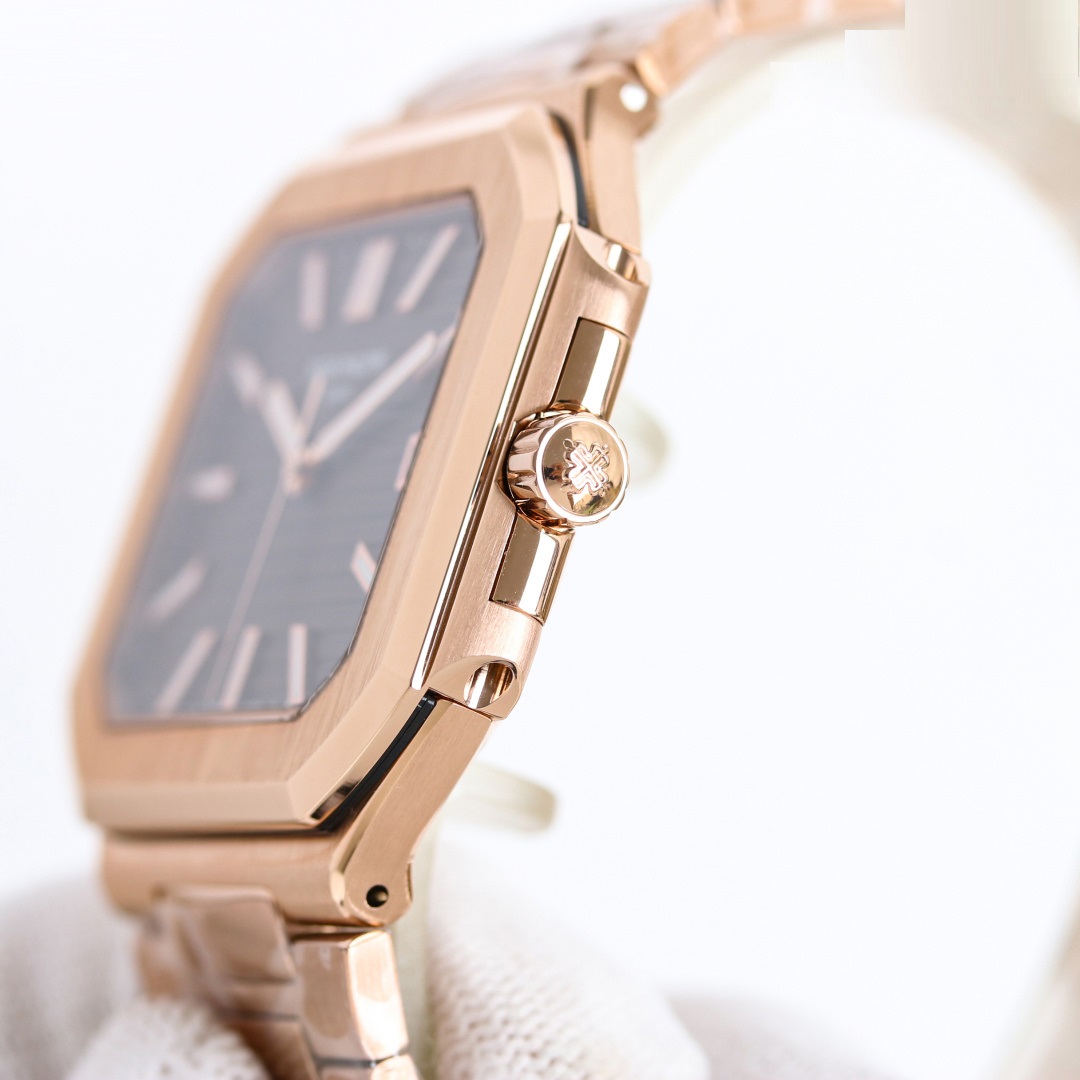 Square Nautilus-inspired 5821 Dark Brown Sunburst Full Rose Gold Super Clone