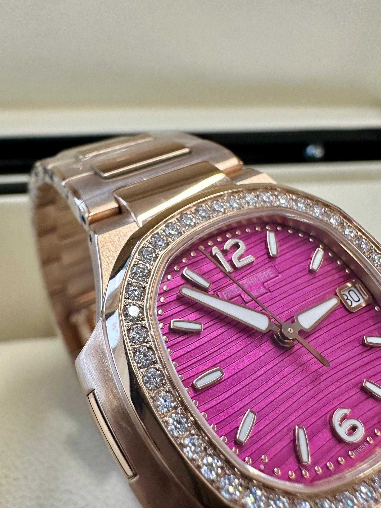 Calatrava 7010 1R 013 Super Clone Rose Gold Purple Dial Ladies Watch