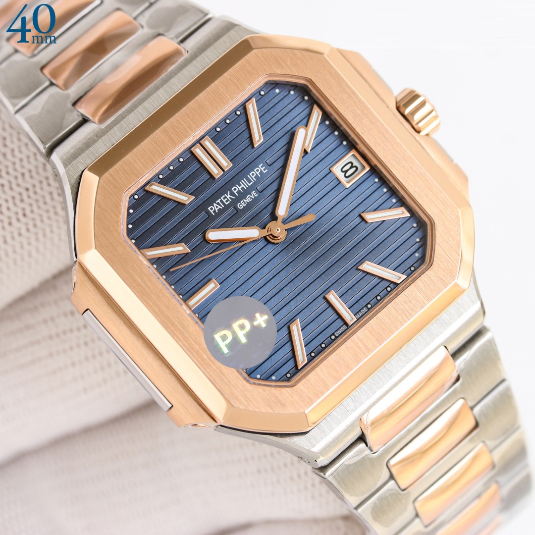 Square Nautilus-inspired 7128 Navy Sunburst Two-Tone Super Clone