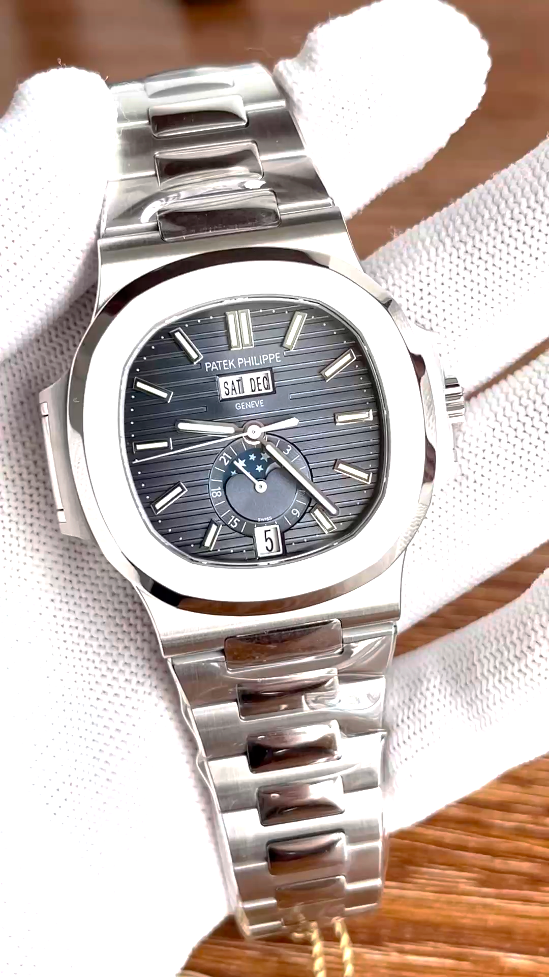 5726 1A 001 Super Clone Silver Black Dial Annual Calendar Mens Sports Watch