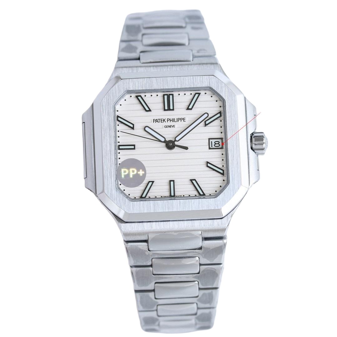 Square Nautilus-inspired 7128 White Sunburst Steel Super Clone