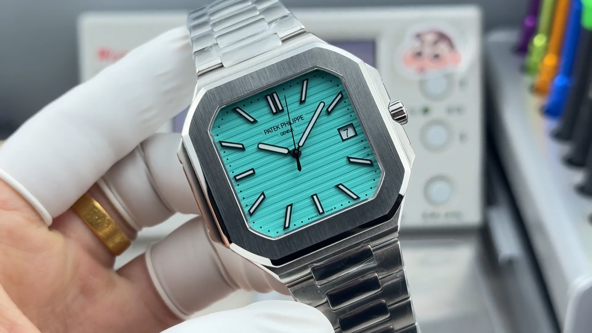 Square Nautilus-inspired 5821 Tiffany Blue Sunburst Full Steel Super Clone