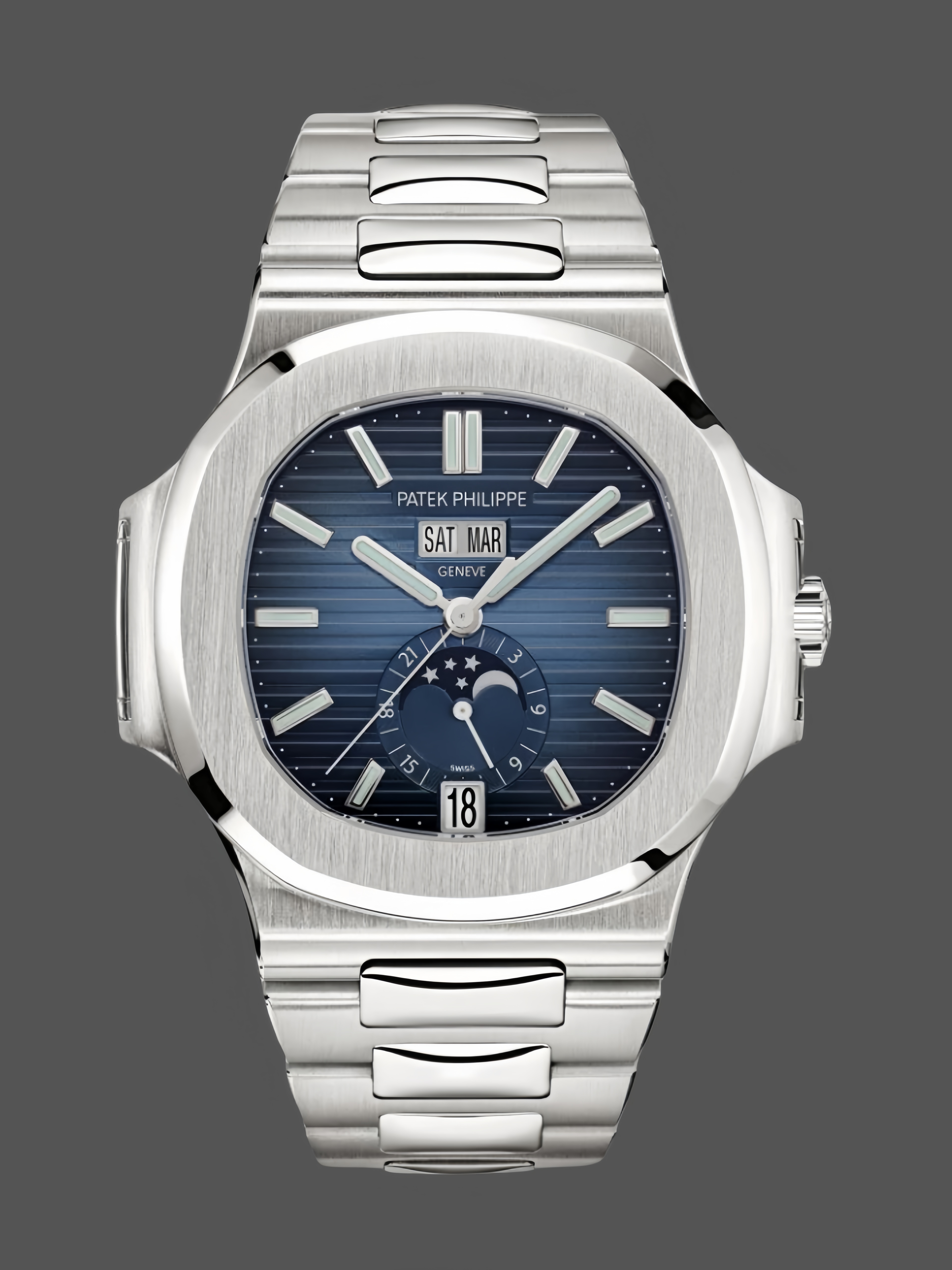5726 Super Clone Silver Blue Dial Annual Calendar Mens Sports Watch
