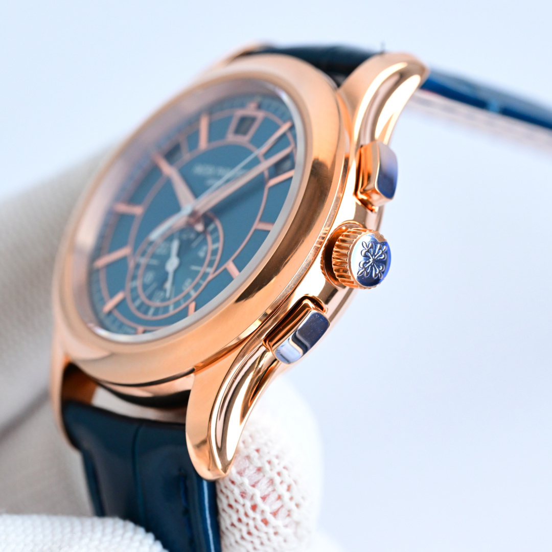 42mm Rose Gold Blue Sunburst Dial Perpetual Multi-Function Watch