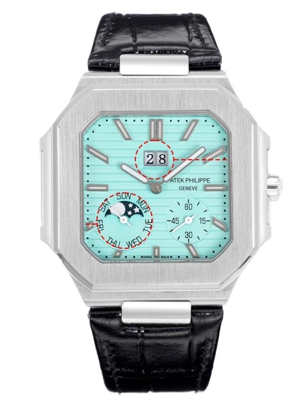 Square Nautilus-inspired 5822 Tiffany Blue Sunburst Annual Calendar Steel Leather Strap Super Clone