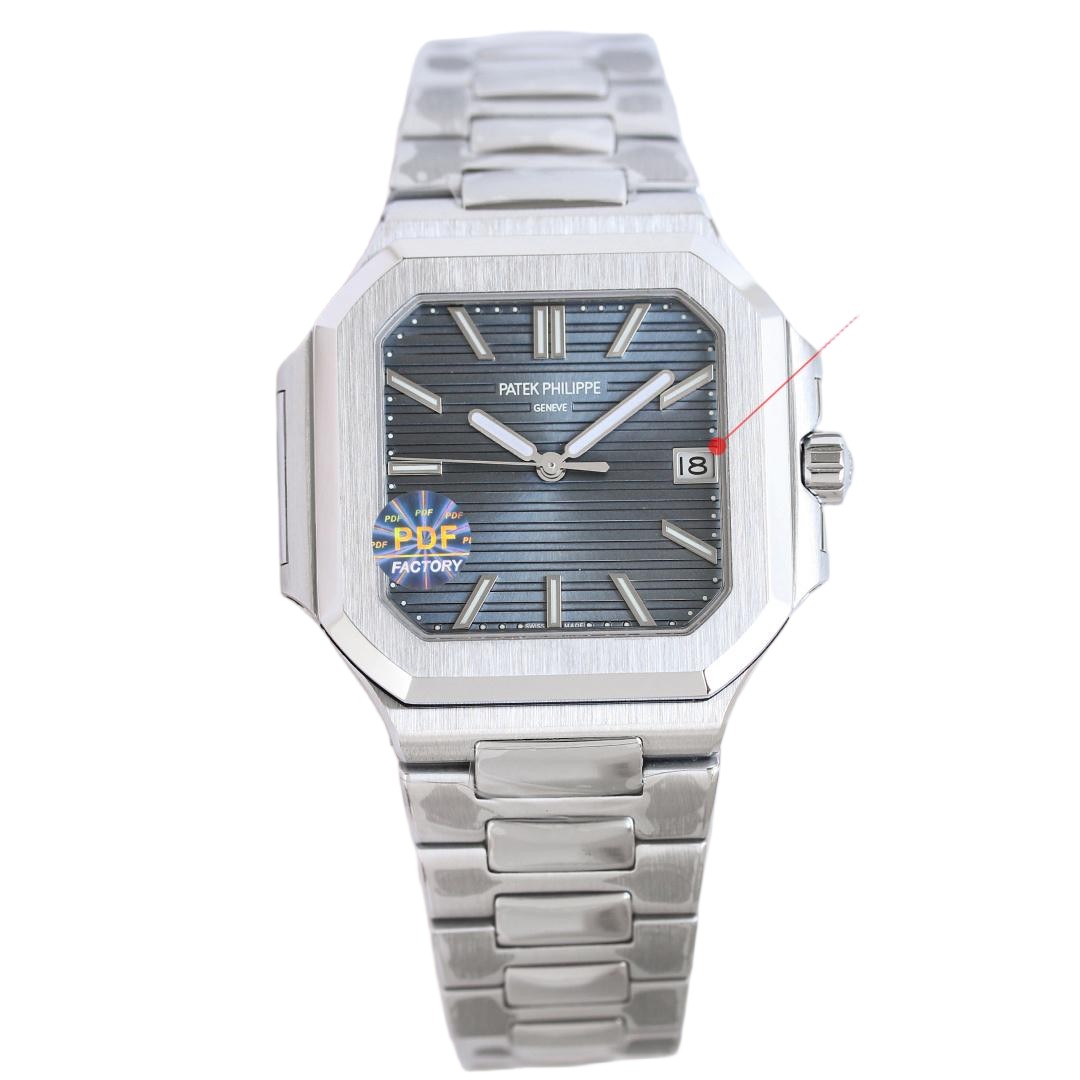 Square Nautilus-inspired 7128 Blue-Gray Sunburst Steel Super Clone