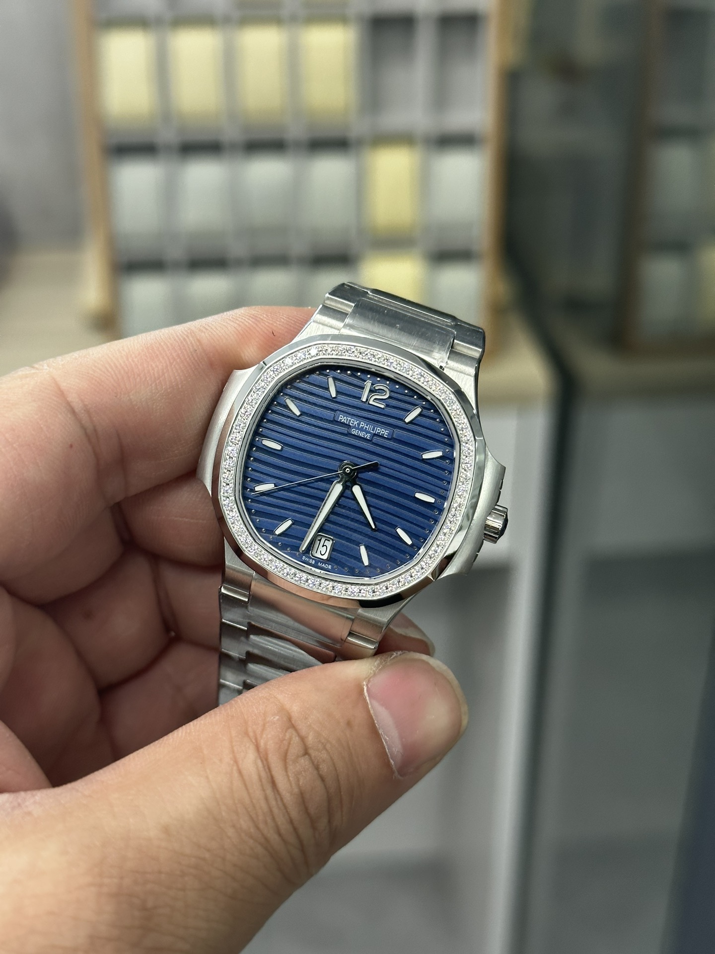 Nautilus 7118 1200A 001 Super Clone Silver Blue Dial Ladies Watch
