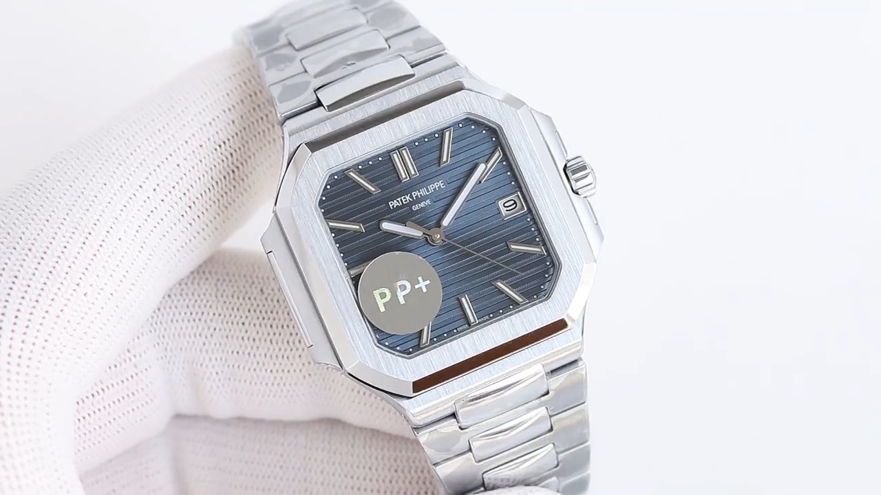 Square Nautilus-inspired 7128 Blue-Gray Sunburst Steel Super Clone