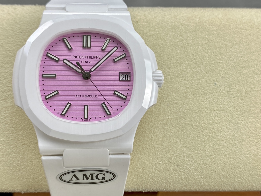 Nautilus 5711 40 Super Clone White Fiber Case Pink Index Dial Unisex Watch