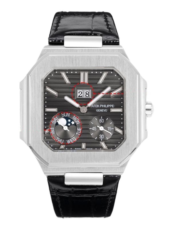 Square Nautilus-inspired 5822 Dark Gray Sunburst Annual Calendar Steel Leather Strap Super Clone