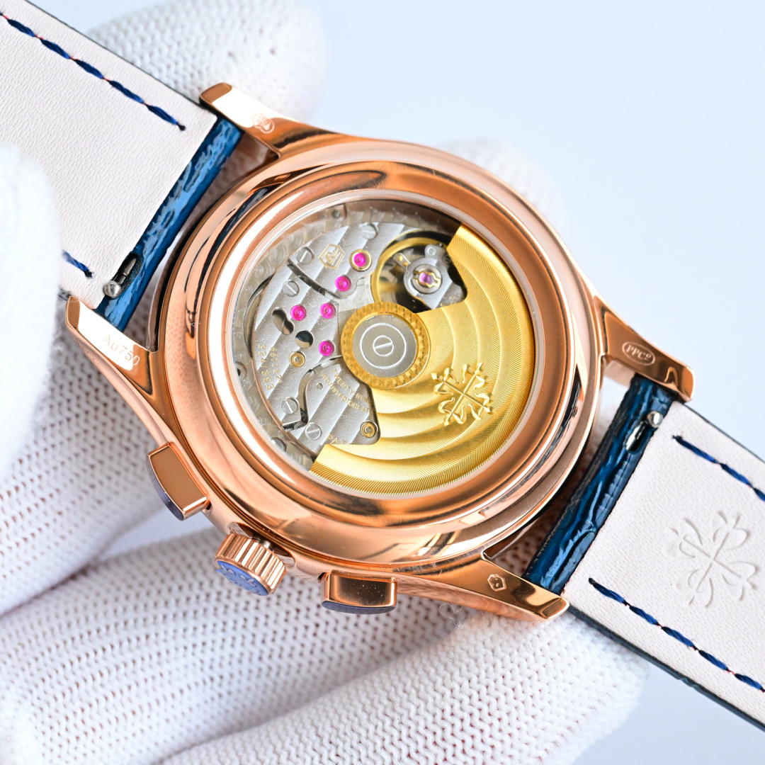 42mm Rose Gold Blue Sunburst Dial Perpetual Multi-Function Watch