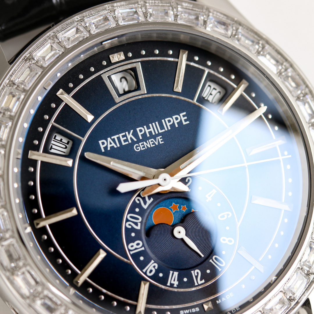 Blue Dial Annual Calendar Moonphase with Diamond Bezel | 18K White Gold Haute Joaillerie