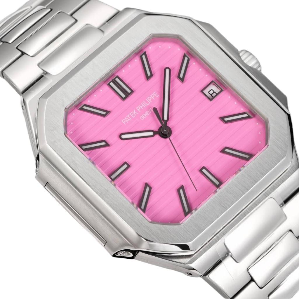Square Nautilus-inspired 5821 Pink Sunburst Full Steel Super Clone