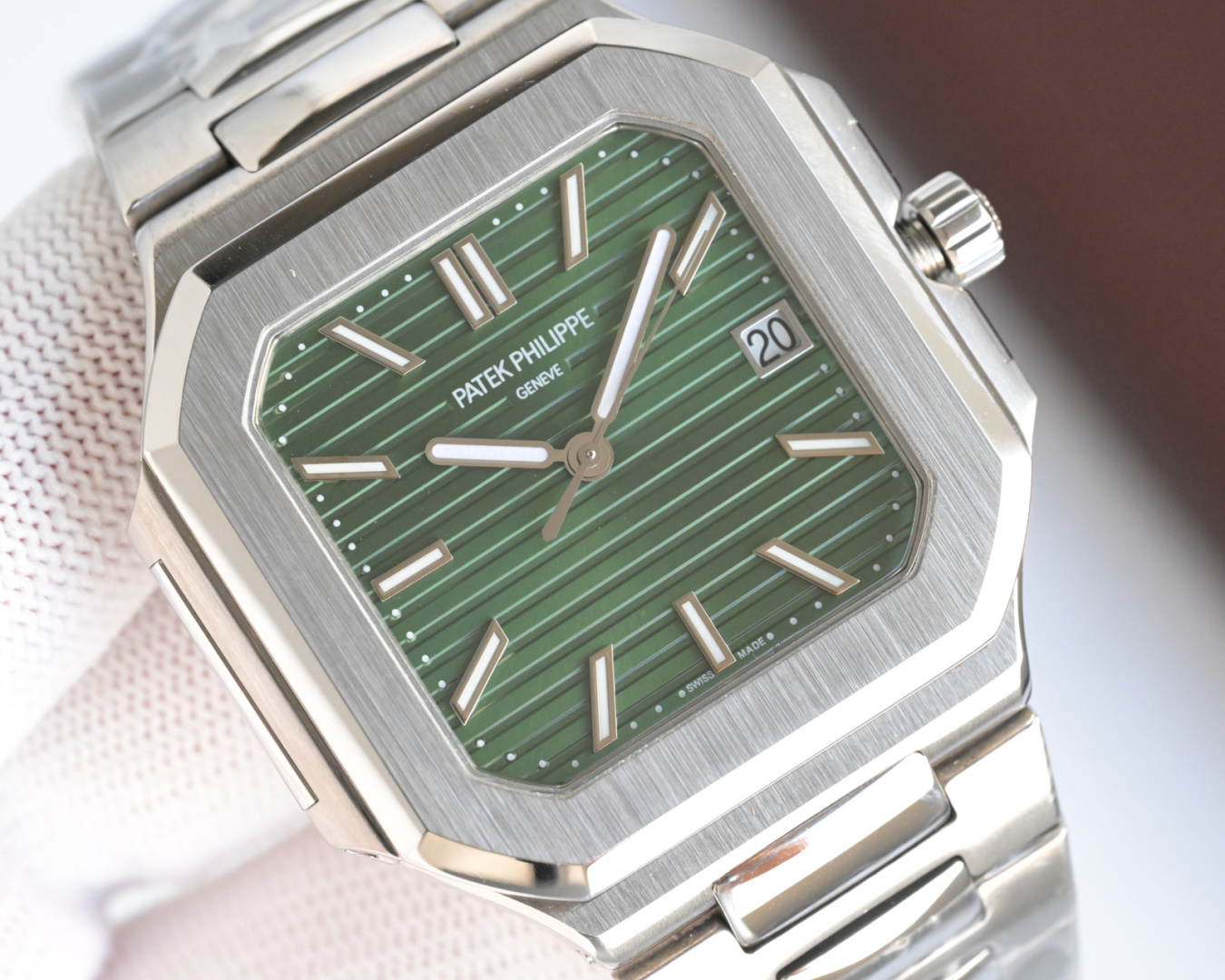 Square Nautilus-inspired 5821 Olive Green Sunburst Full Steel Super Clone