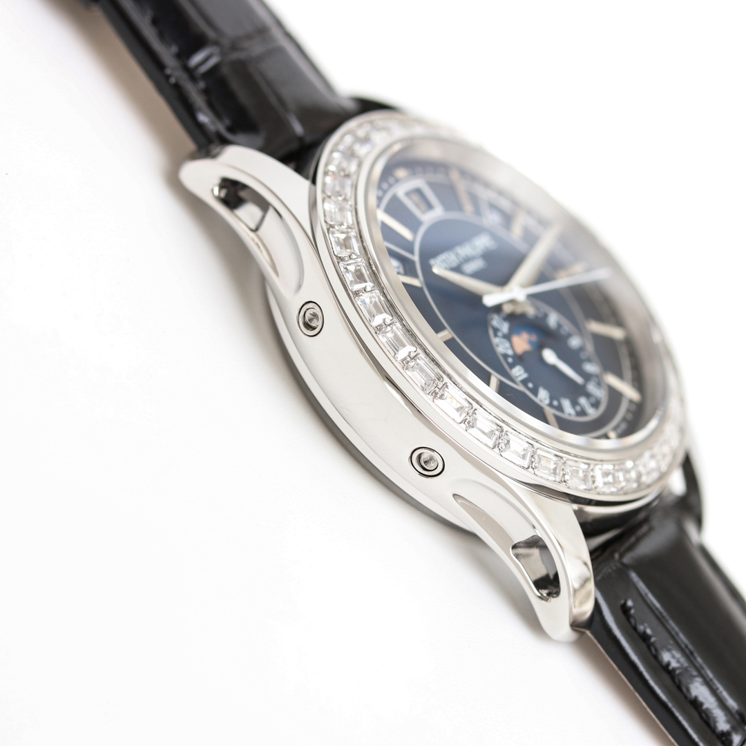 Blue Dial Annual Calendar Moonphase with Diamond Bezel | 18K White Gold Haute Joaillerie