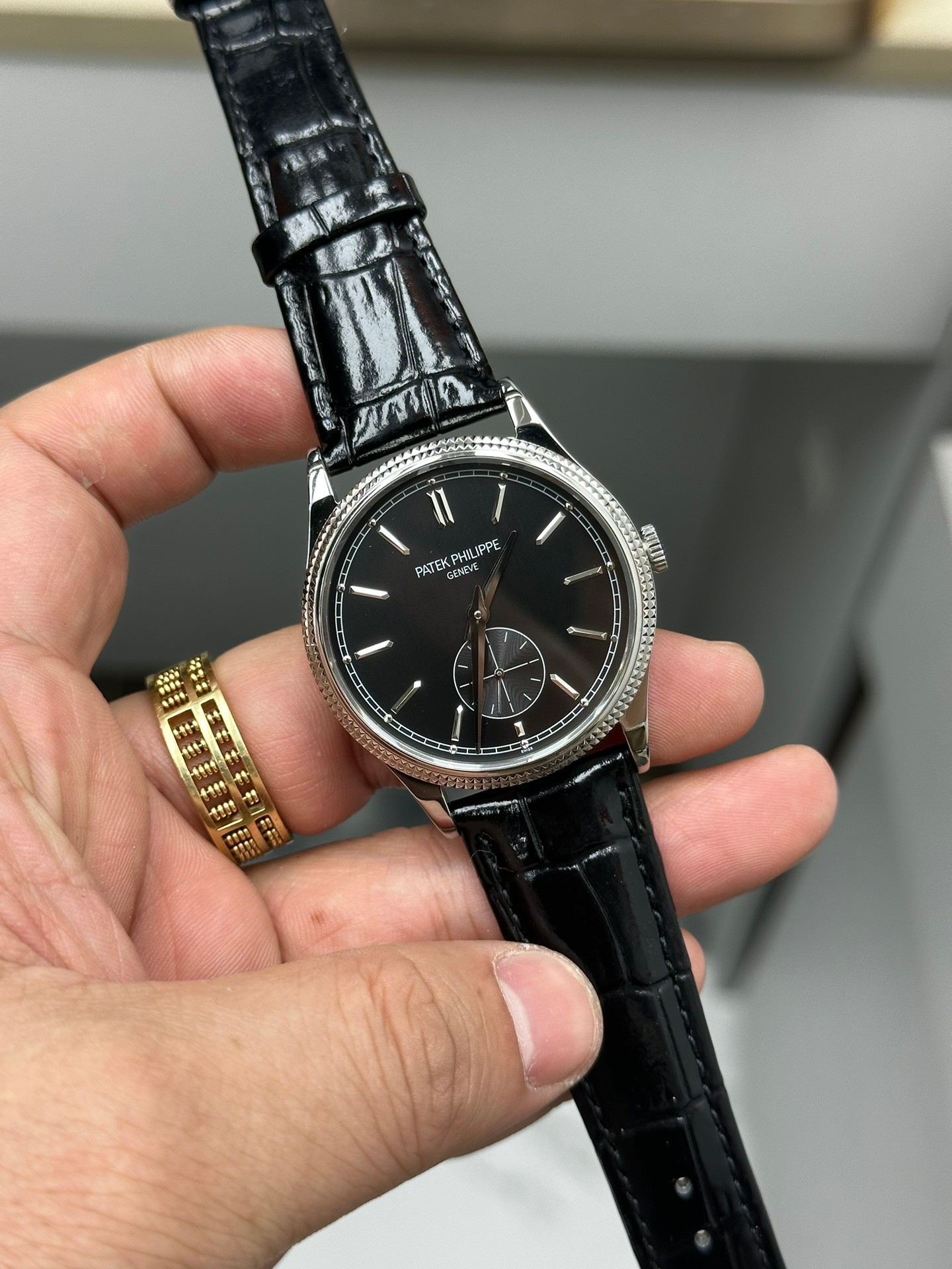 Calatrava 6119G 001 Super Clone White Gold Black Dial Unisex Watch