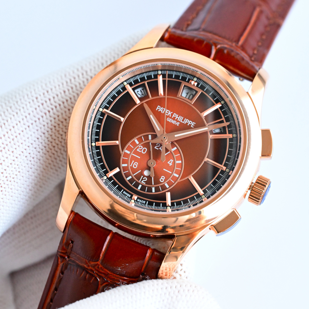 Rose Gold Flyback Chronograph Watch with Sunburst Brown Dial – Luxury Time Management