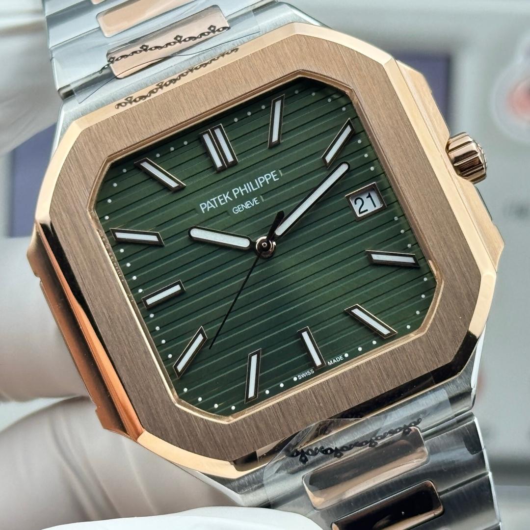 Square Nautilus-inspired 5821 Olive Green Sunburst Two-Tone Rose Gold Super Clone