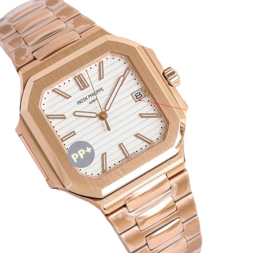 Square Nautilus-inspired 7128 White Sunburst Rose Gold Super Clone