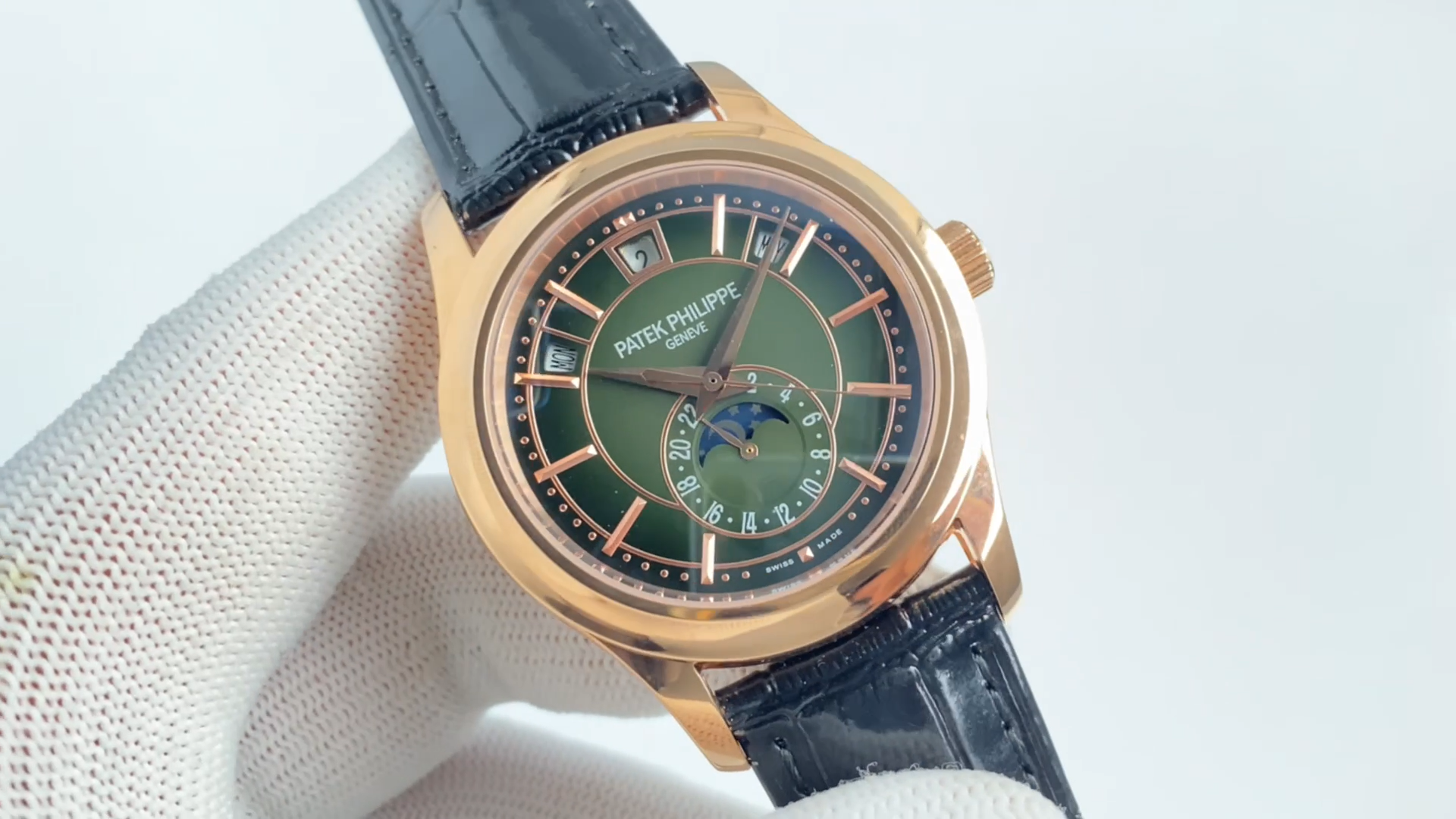 Green Opaline Dial Annual Calendar Moon Phase | Rose Gold Luxury Watch