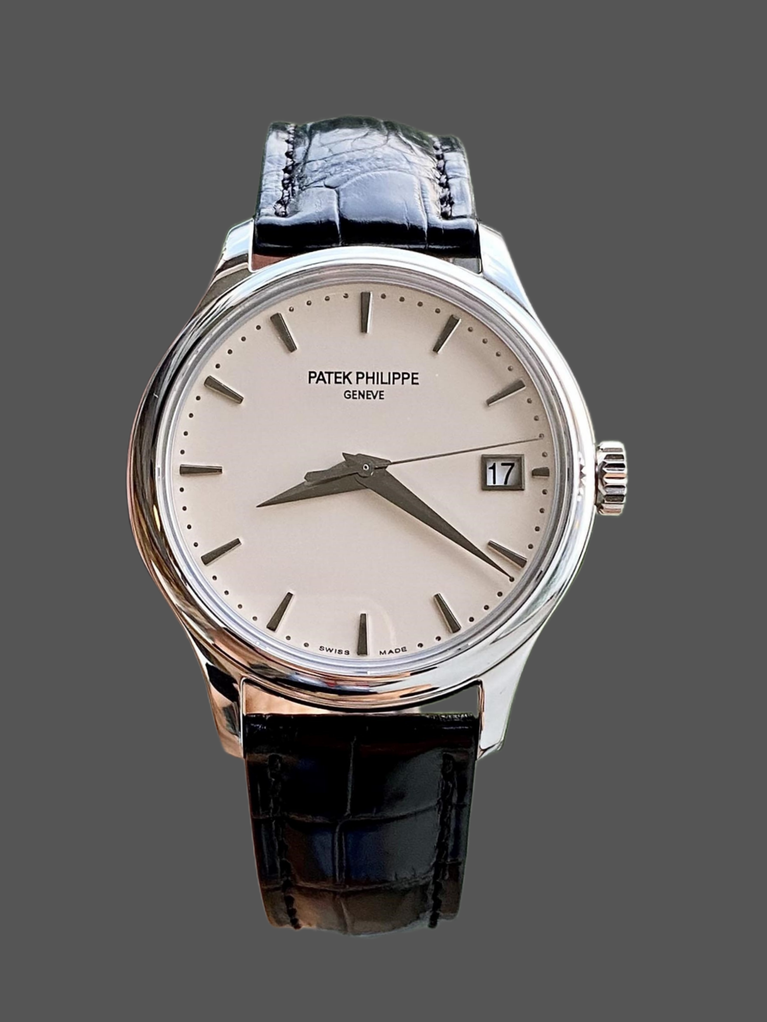 Calatrava 5227G 001 Super clone – 40mm White Dial White Gold Mens Leather Strap Watch