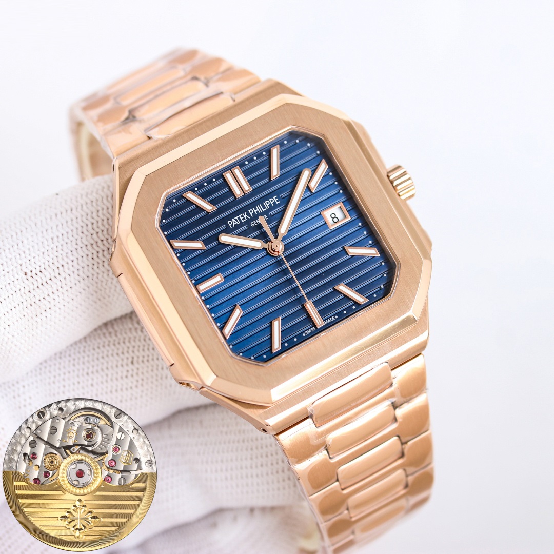 Square Nautilus-inspired 5821 Navy Blue Sunburst Full Rose Gold Super Clone