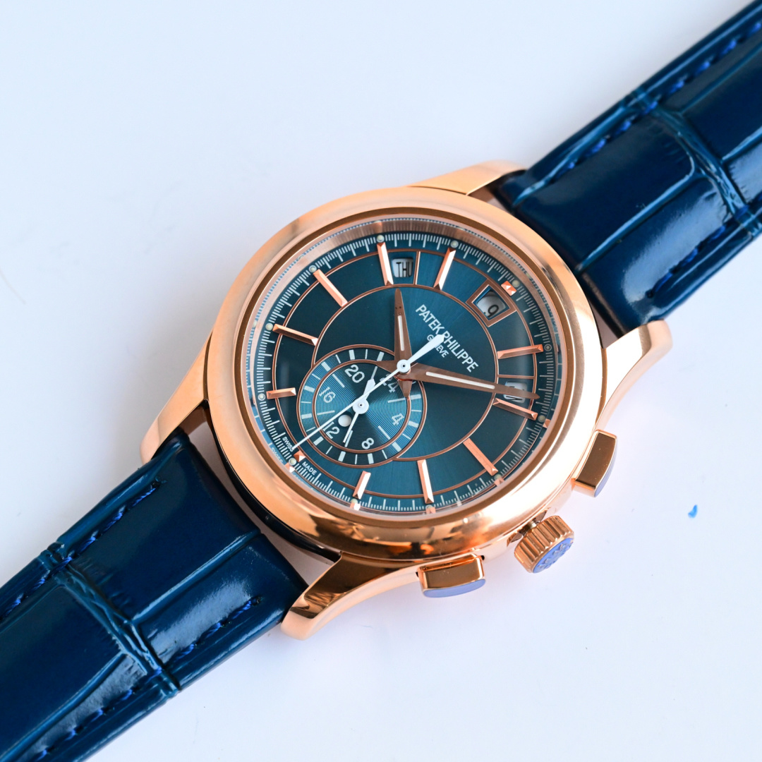 42mm Rose Gold Blue Sunburst Dial Perpetual Multi-Function Watch